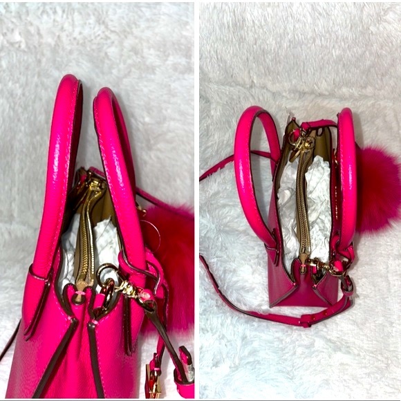 New Michael Kors Mercer Kors Studio Medium Messenger and Love Charm Fur Pom Pom - Picture 12 of 16